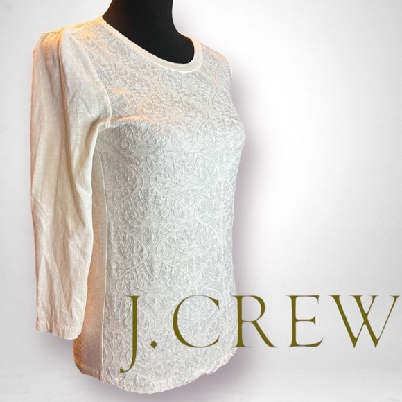 J Crew Embroidered Floral Size XS Winter White  100% Cotton Top - Picture 1 of 7